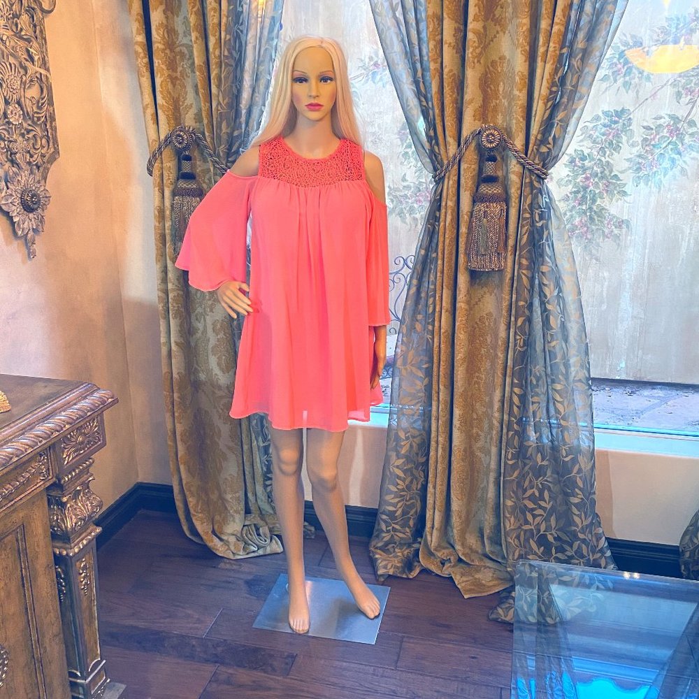 Flowy Pink Punch Chiffon Smock Dress